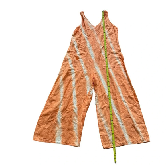 Vasna Striped Linen Jumpsuit Wide Leg Boho Orange White V-neck XL Italy NWT - Picture 5 of 12